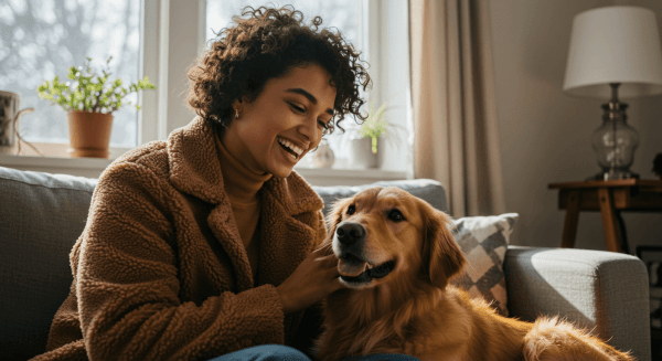 golden retriever indoor stock image