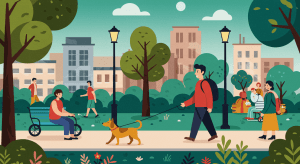 People Enjoying a Walk in the City Park – Flat Illustration