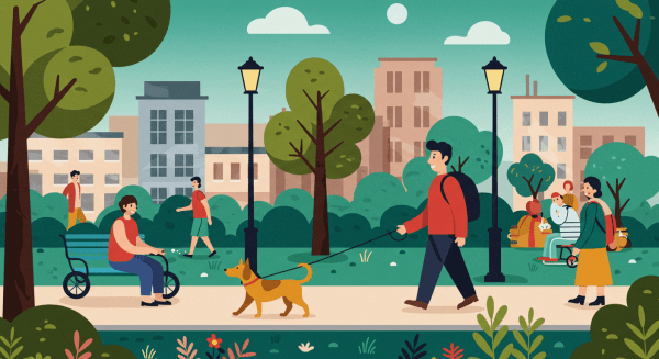 People Enjoying a Walk in the City Park – Flat Illustration