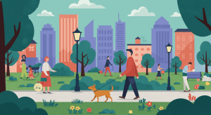 People Enjoying a Walk in the City Park – Flat Illustration_1