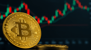 Bitcoin with Crypto Trading Chart Background